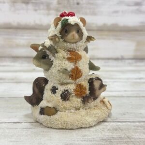 Fitz & Floyd Charming Tails - Snowman Mice & Raccoon "A Snowy Trio" 97/16 in Box